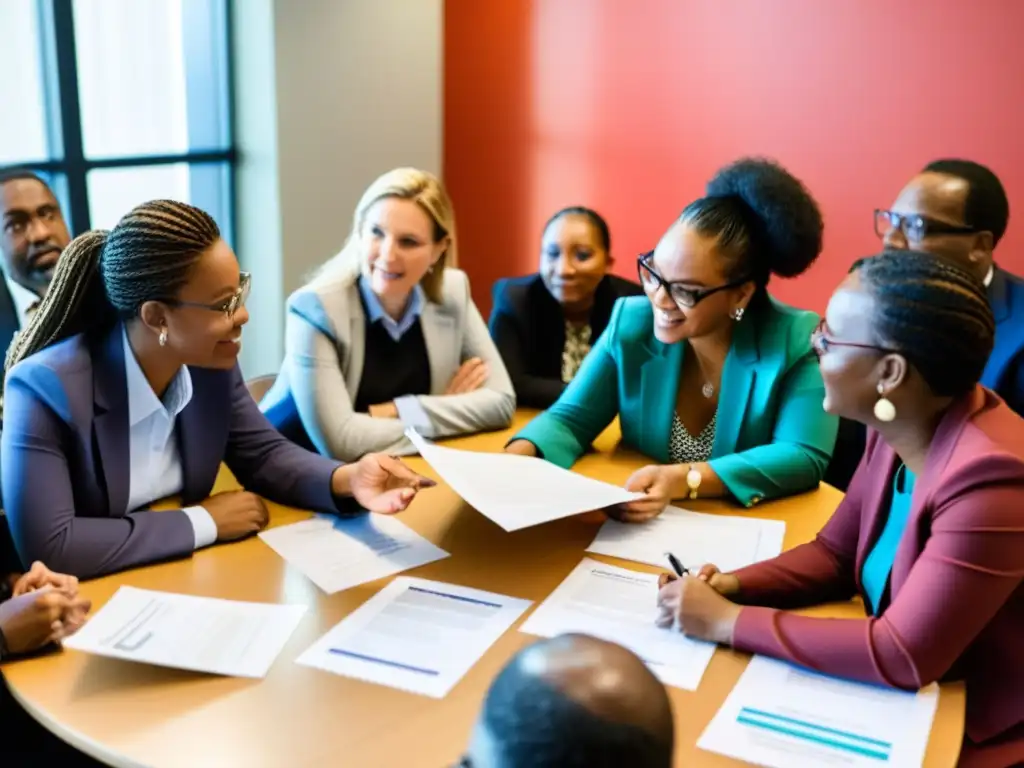 Un grupo diverso de personas se reúne alrededor de una mesa, discutiendo estrategias para políticas públicas del tercer sector