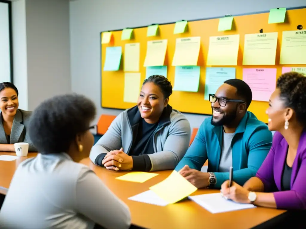 Participación comunitaria: creando un presupuesto juntos Grupo diverso elabora presupuestos participativos en ONG con entusiasmo y determinación