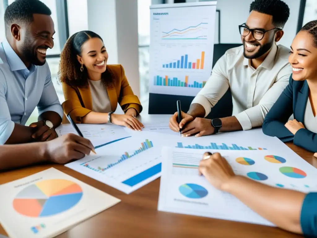 Un grupo diverso colabora en un proyecto, mostrando la importancia de cooperativas en ONGs mediante su trabajo conjunto y entusiasta