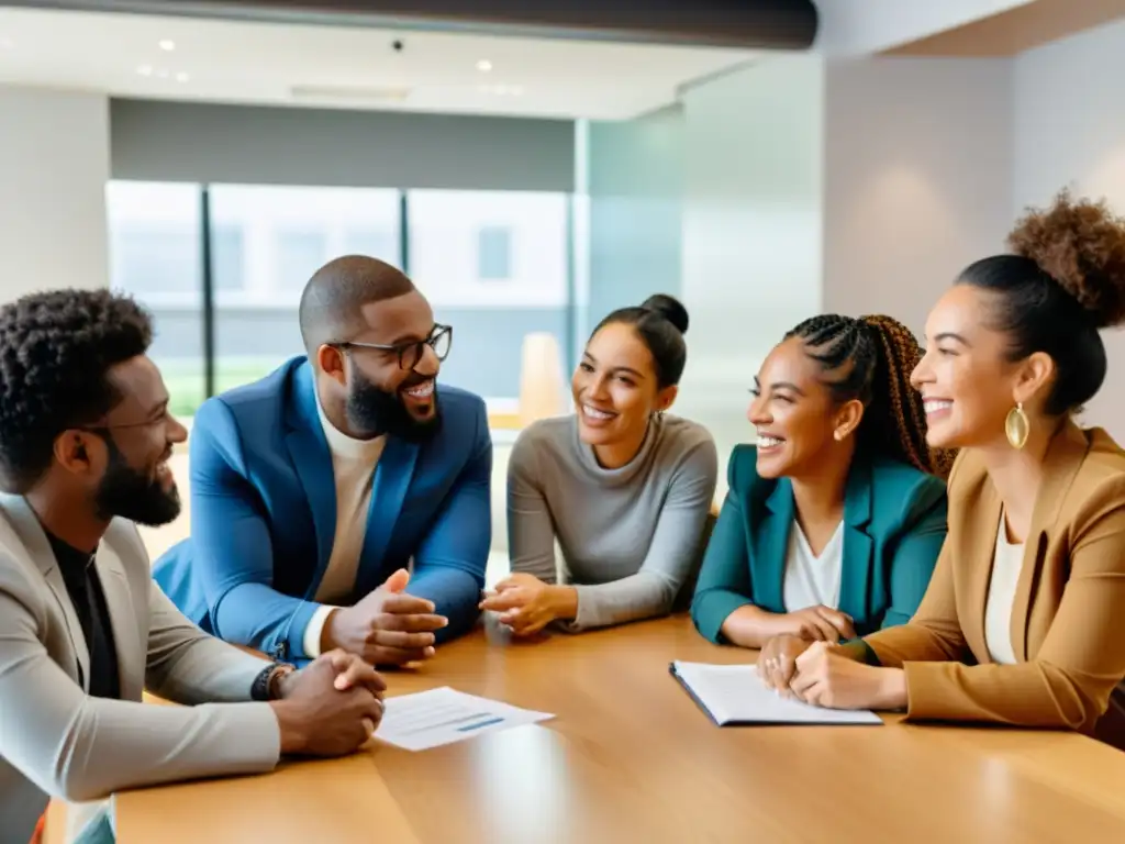 Un grupo diverso colabora en una reunión animada