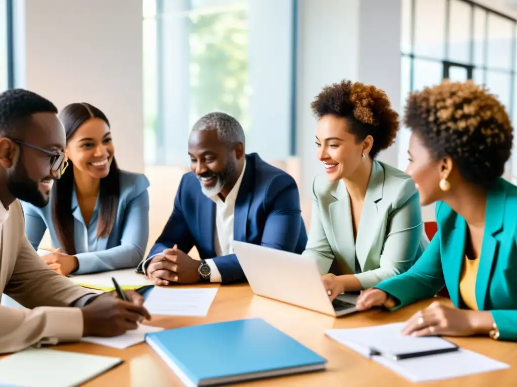 Grupo diverso en reunión, colaborando en estrategias exitosas para ONGs