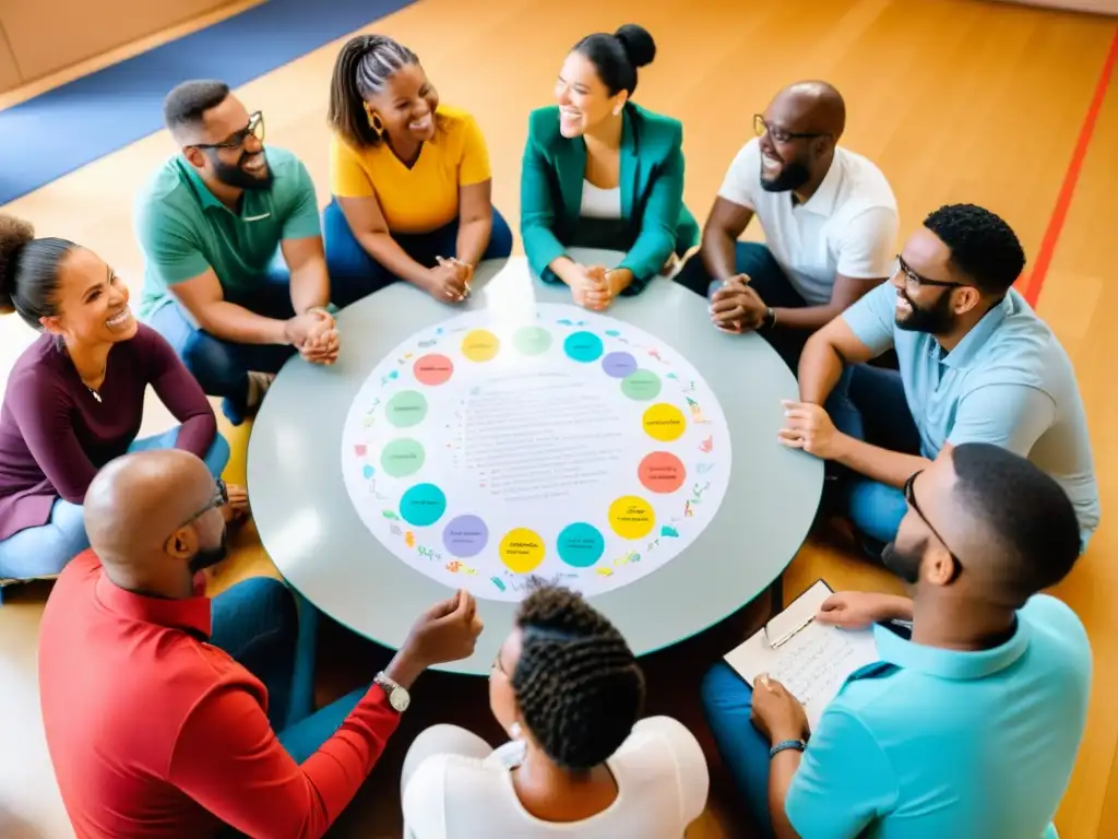 Grupo diverso en seminario educativo ONG: colaboración, ideas y energía en comunidad inclusiva