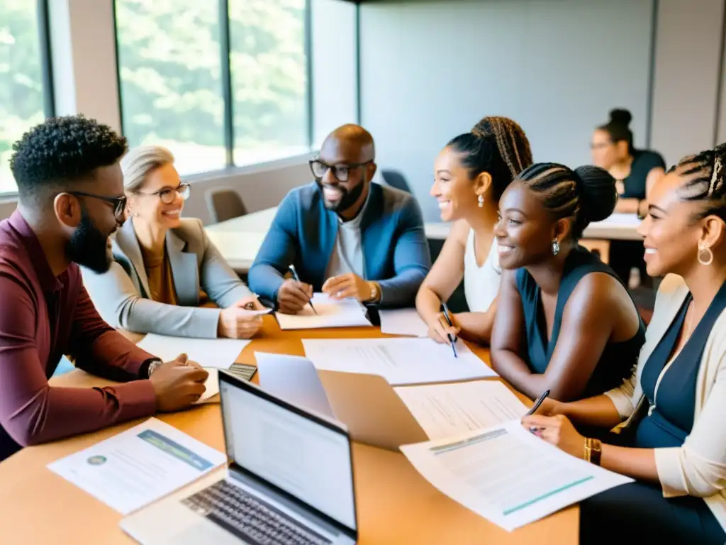 Un grupo diverso colabora en taller inclusivo sobre gestión proyectos inclusivos ONG