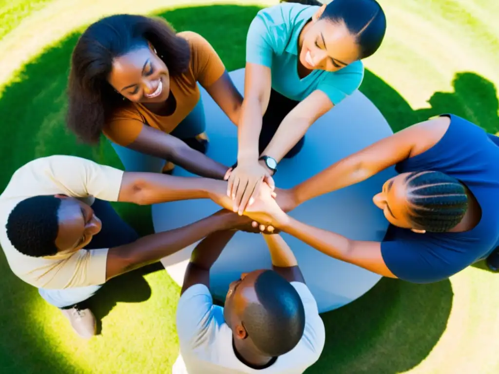 Un grupo diverso participa en un taller de trabajo en equipo al aire libre