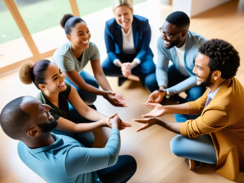 Un grupo diverso participa activamente en un taller de trabajo en una organización sin fines de lucro, mostrando cooperación y camaradería