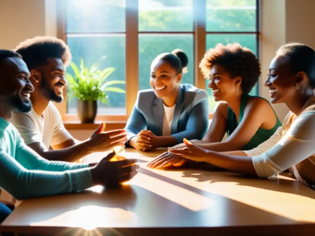 Un grupo diverso y vibrante se reúne alrededor de una mesa, comunicando diversidad como un valor enriquecedor