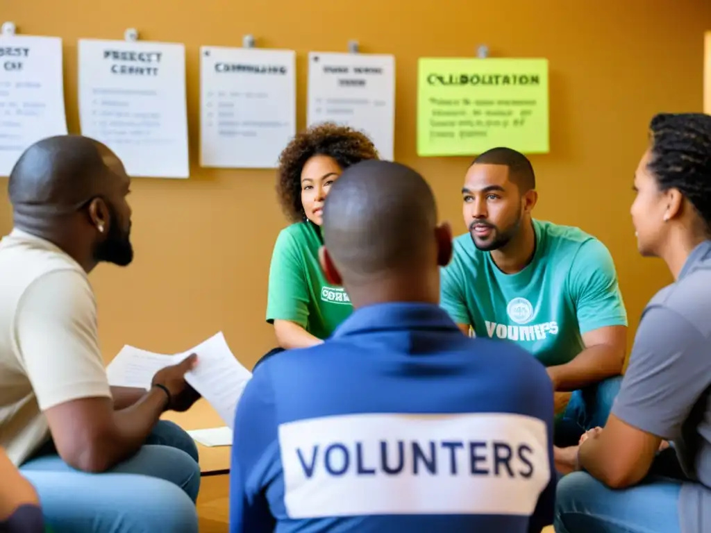 Grupo diverso de voluntarios en círculo, discutiendo con seriedad y empatía