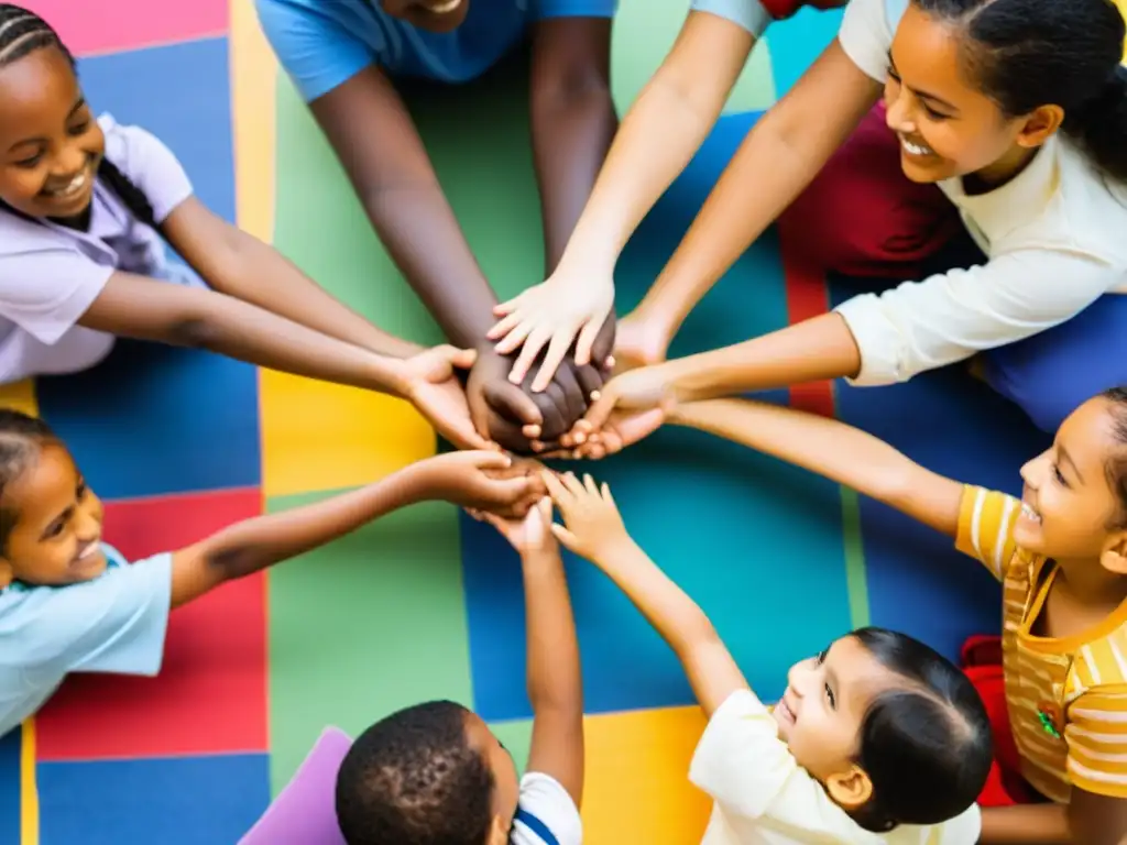 Un grupo de niños de diferentes culturas participan en un taller de educación para la paz, liderado por ONGs