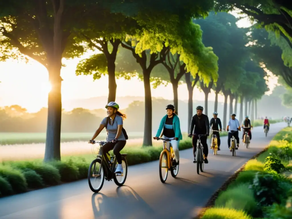 Un grupo de personas en bicicleta disfrutando de un paseo al atardecer