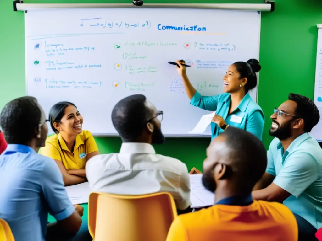 Un grupo de voluntarios apasionados discute ideas para elaboración de materiales de comunicación efectivos para ONGs