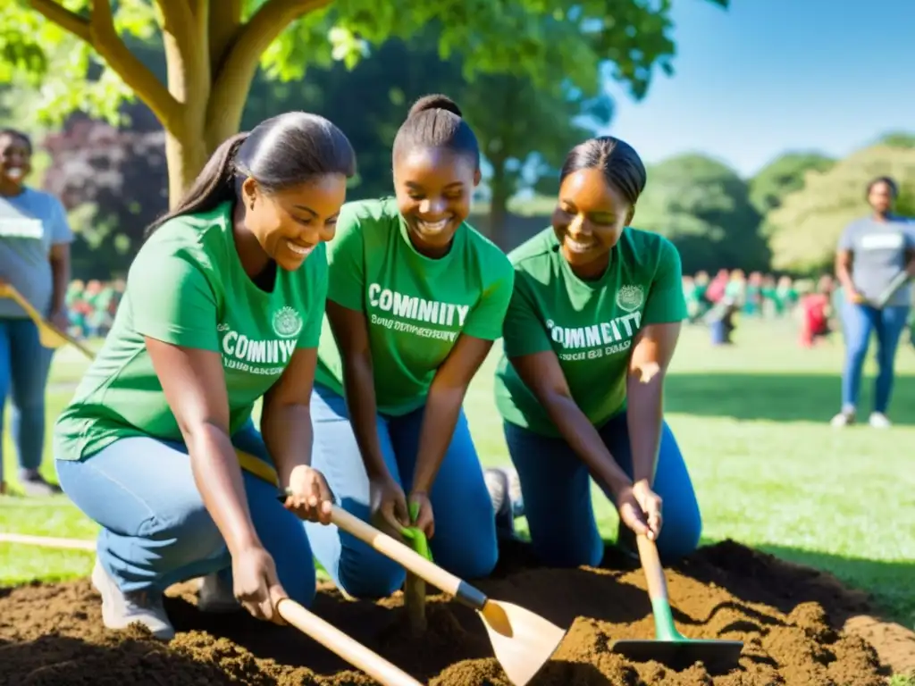 Un grupo de voluntarios plantando árboles en un parque, generando impacto positivo en la comunidad