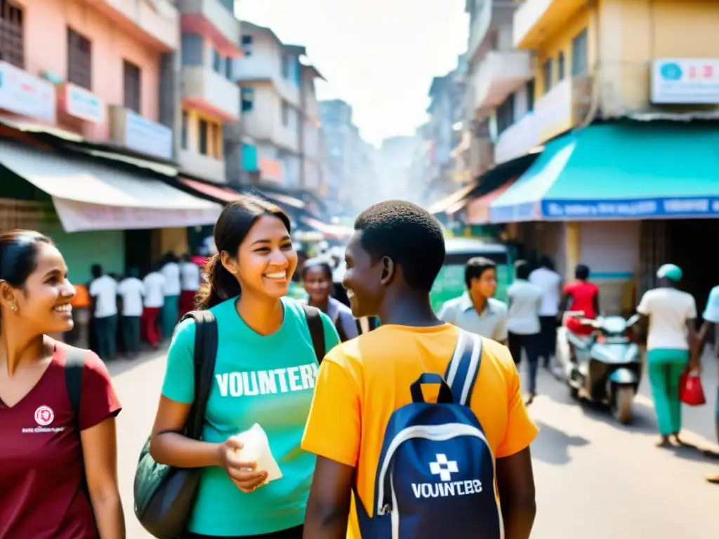 Grupo de voluntarios distribuyendo ayuda en la ciudad