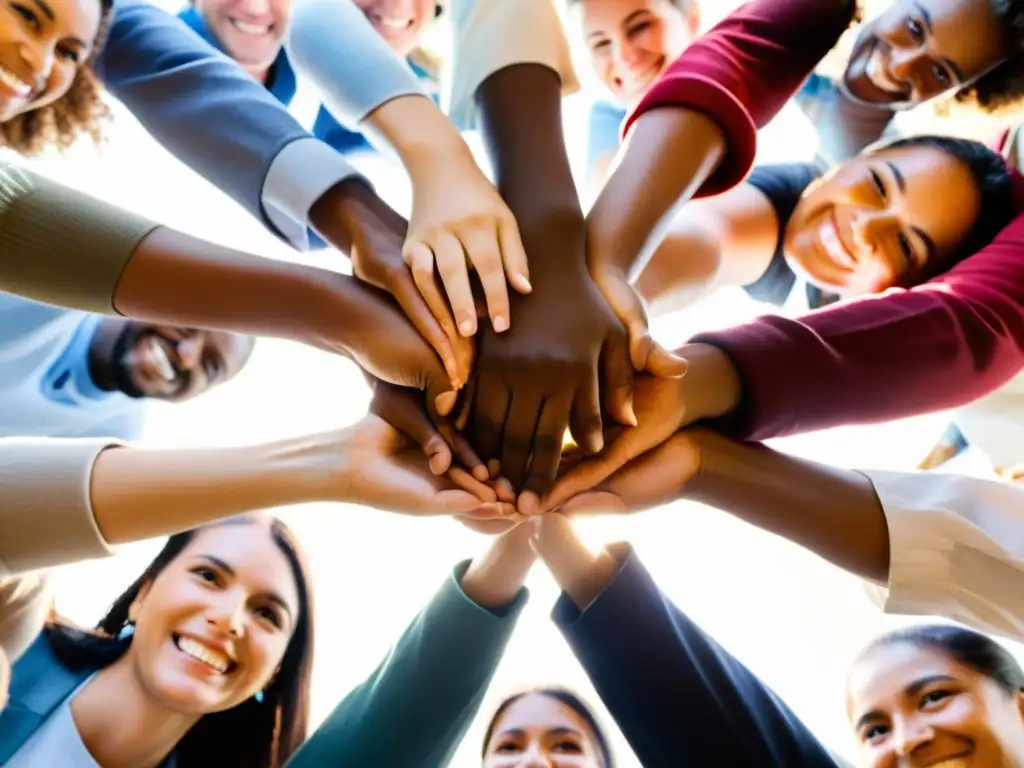 Un grupo de voluntarios y donantes sonrientes comparten un momento de gratitud y camaradería, unidos por la luz natural