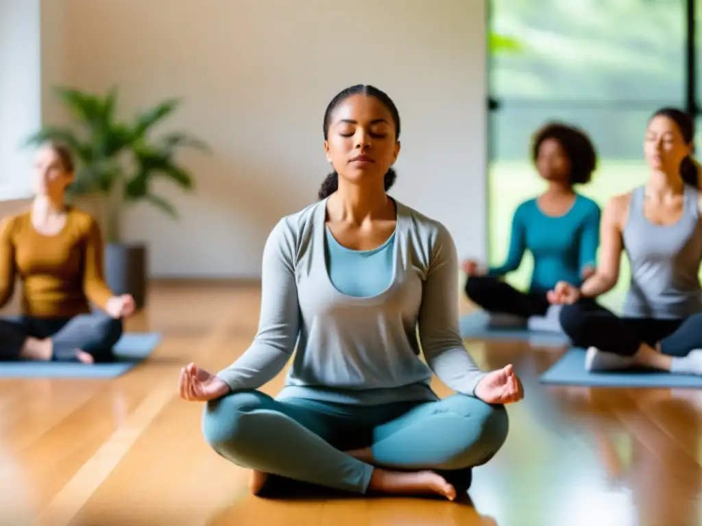 Un grupo de voluntarios practica meditación mindfulness en un entorno tranquilo