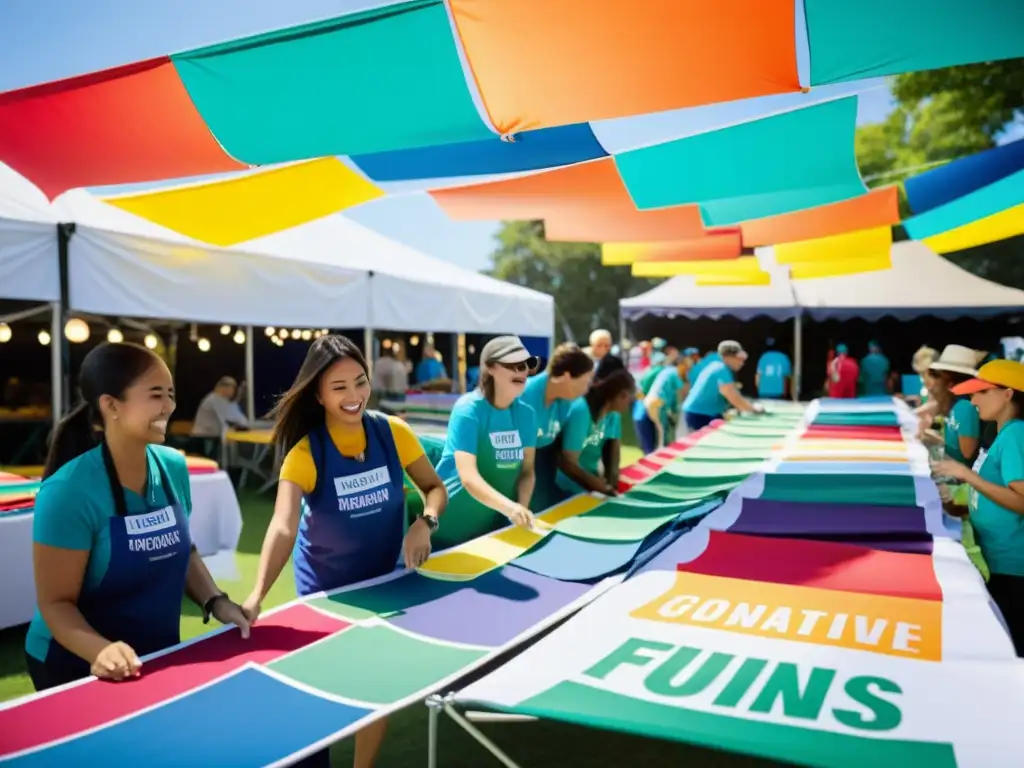 Grupo de voluntarios entusiastas preparando un evento para generar ingresos para ONGs