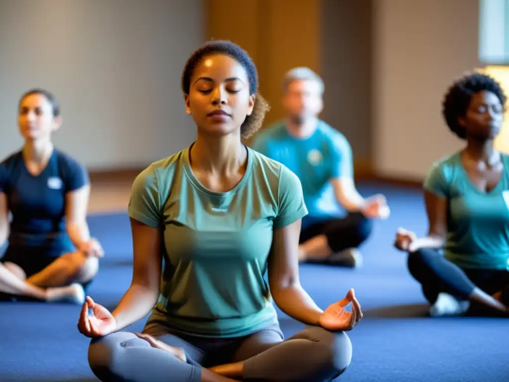 Un grupo de voluntarios practica mindfulness, guiados por un experto