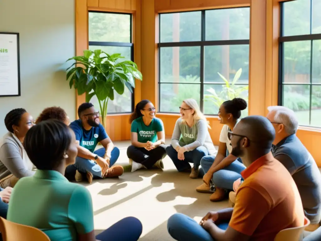 Reunión apasionada de voluntarios en ONG Grupo de voluntarios y miembros de ONG en animada discusión sobre proyecto comunitario