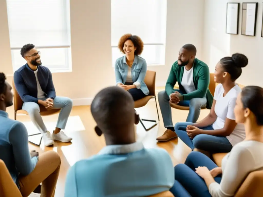 Grupo de voluntarios ONG participando en un cálido programa de asistencia psicológica