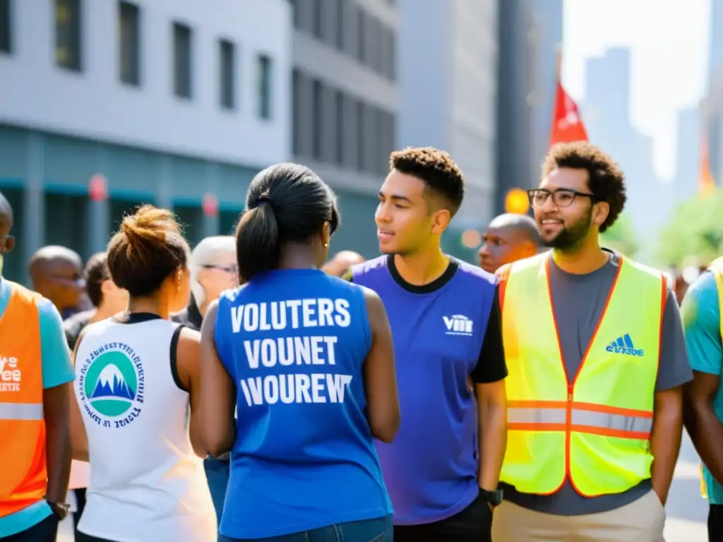 Grupo de voluntarios de ONGs en la ciudad, unidos en reflexión