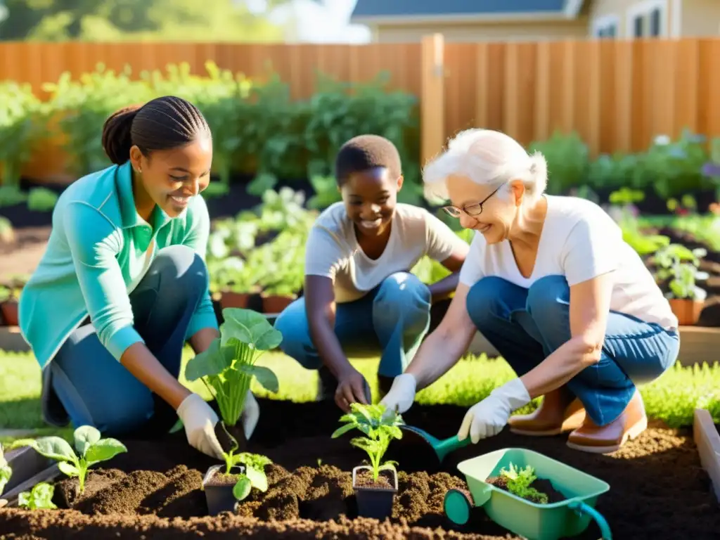 Imagen de desarrollo comunitario en organizaciones sin fines de lucro: diversidad y unión en jardín sostenible de vecindario