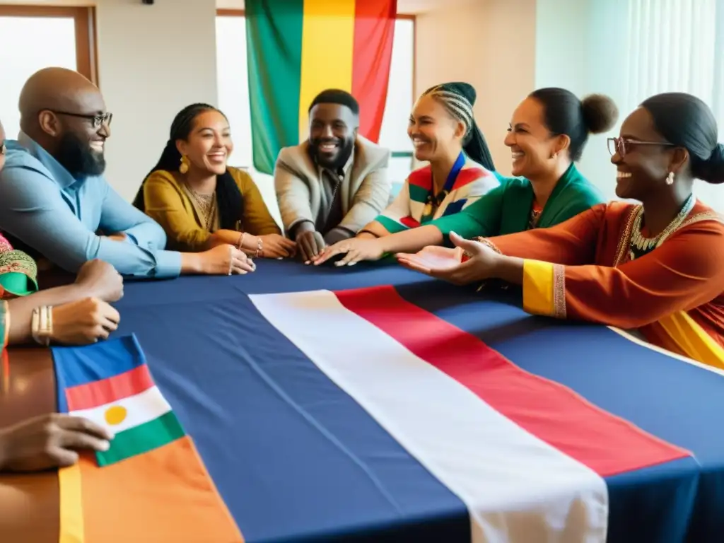 Imagen de diversidad cultural y diálogo animado en una mesa