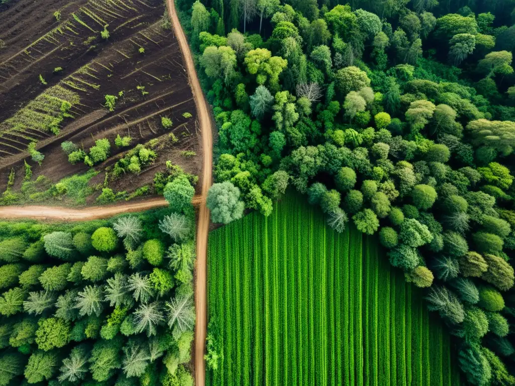 Imagen impactante de deforestación: contraste entre selva intacta y terreno despejado