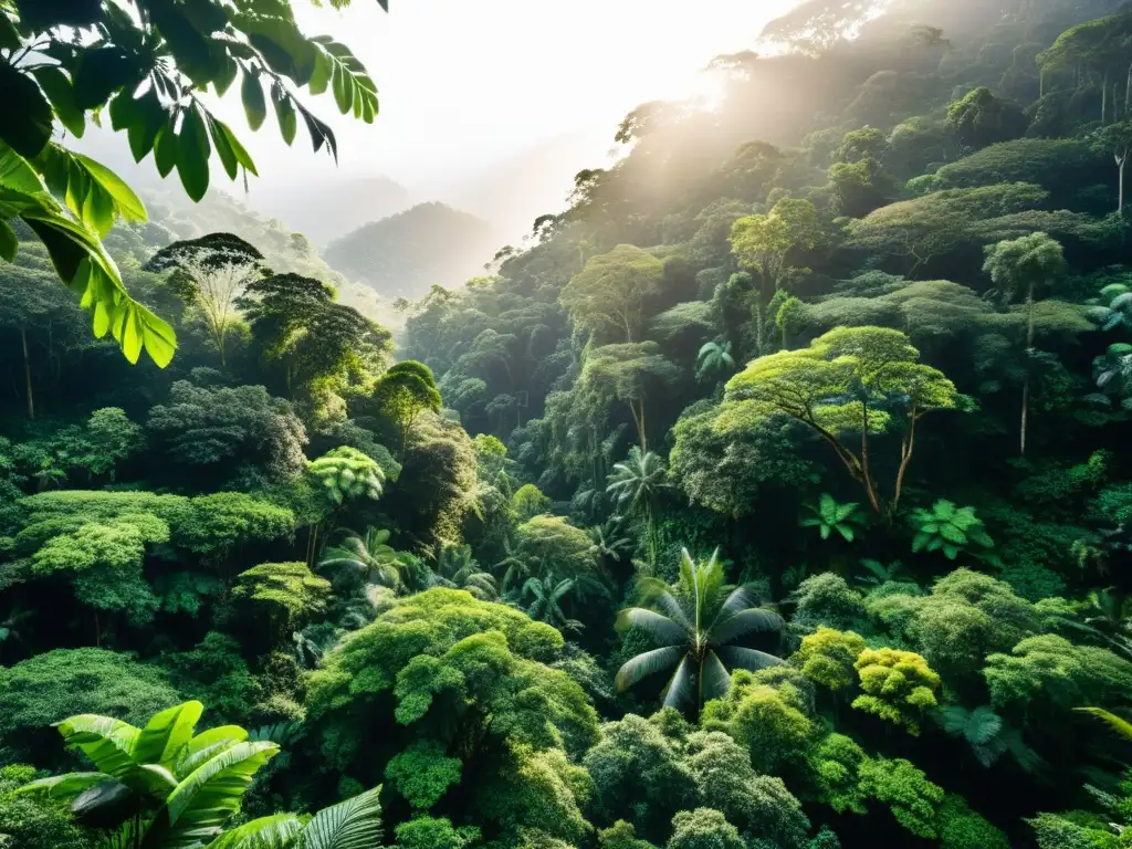 Imagen impactante de un exuberante bosque tropical, con diversa fauna y flora