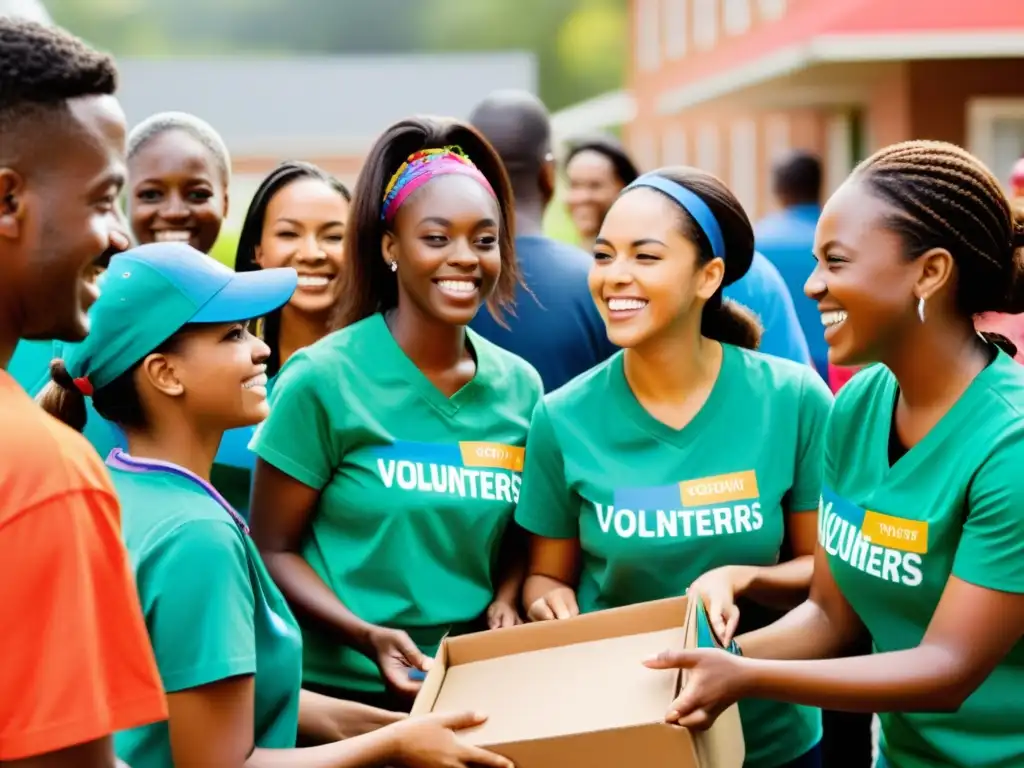 Imagen impactante de voluntarios y ONGs en proyecto comunitario, mostrando pasión y empoderamiento