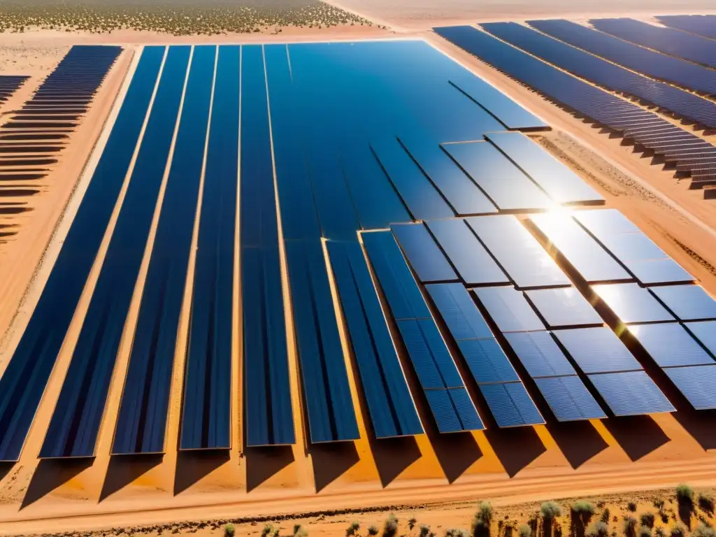 Un impresionante campo solar se extiende en un paisaje árido