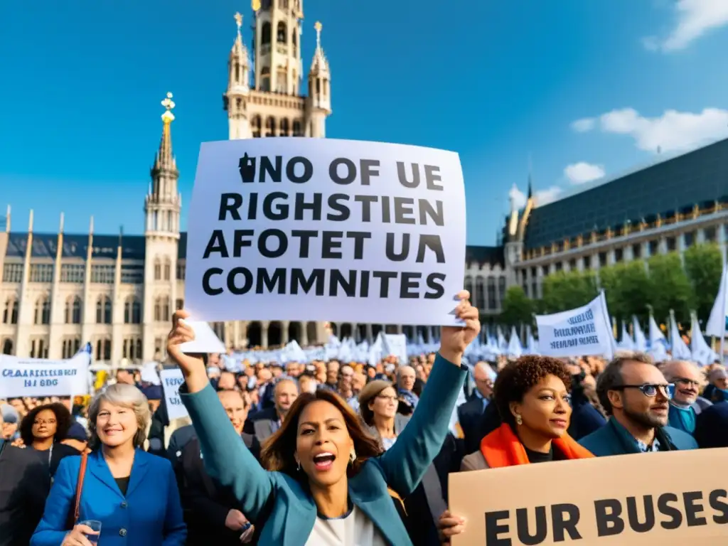 Impresionante protesta de ONGs frente al Parlamento Europeo, abogando por los derechos de comunidades marginadas afectadas por la legislación de la UE