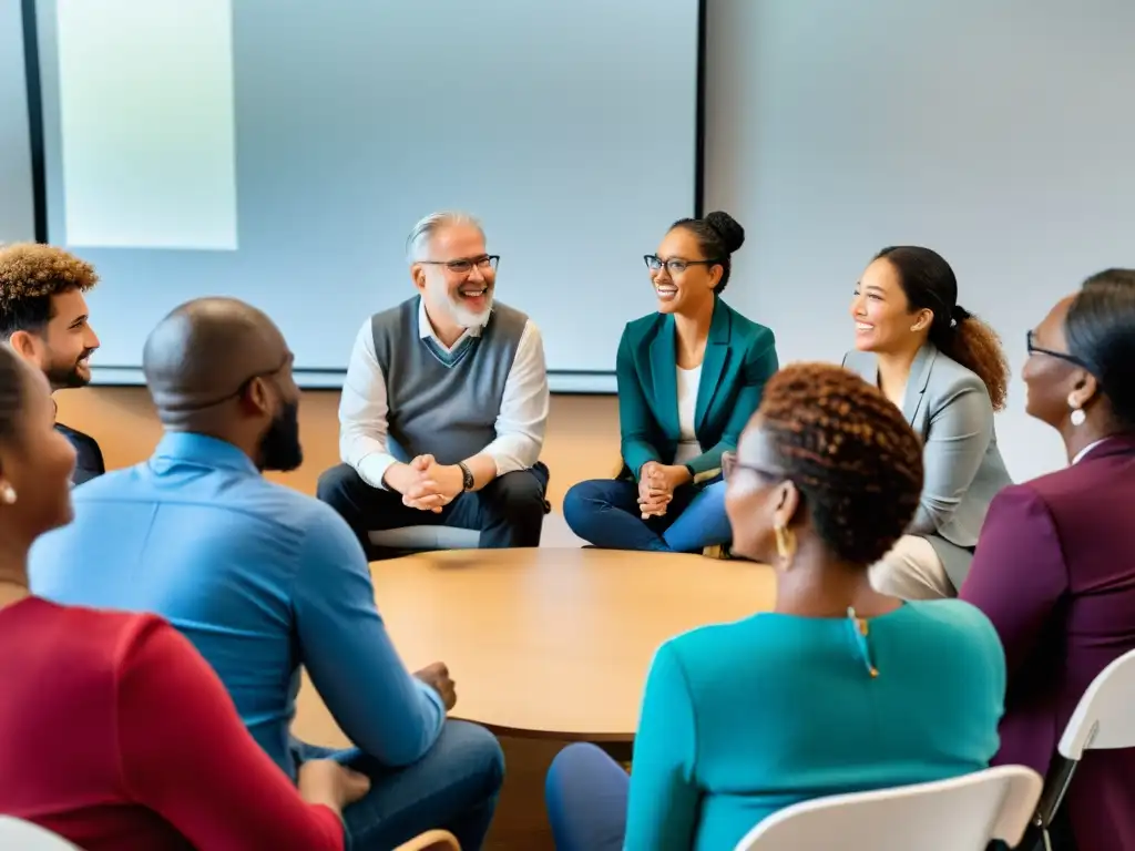 Formación inclusiva y diversa para ONGs: Grupo participa en capacitación, diálogo animado, ambiente inclusivo y profesional