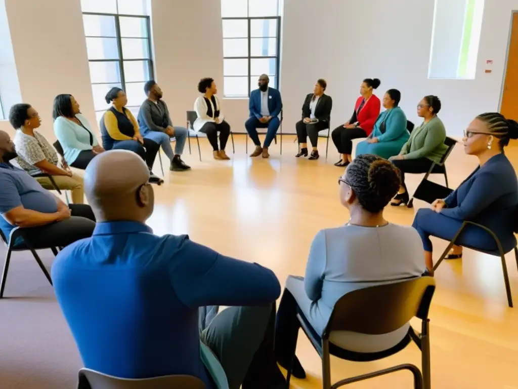 Formación inclusiva y respetuosa sobre diversidad e inclusión en ONGs, con participantes diversos comprometidos en un diálogo abierto y empático