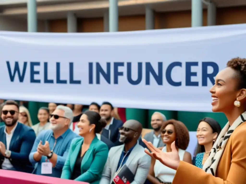 Influencer y ONG unidos: mensaje de esperanza en evento solidario Un influencer y un representante de una ONG unidos en evento benéfico, irradiando esperanza y unión para mejorar reputación digital ONGs