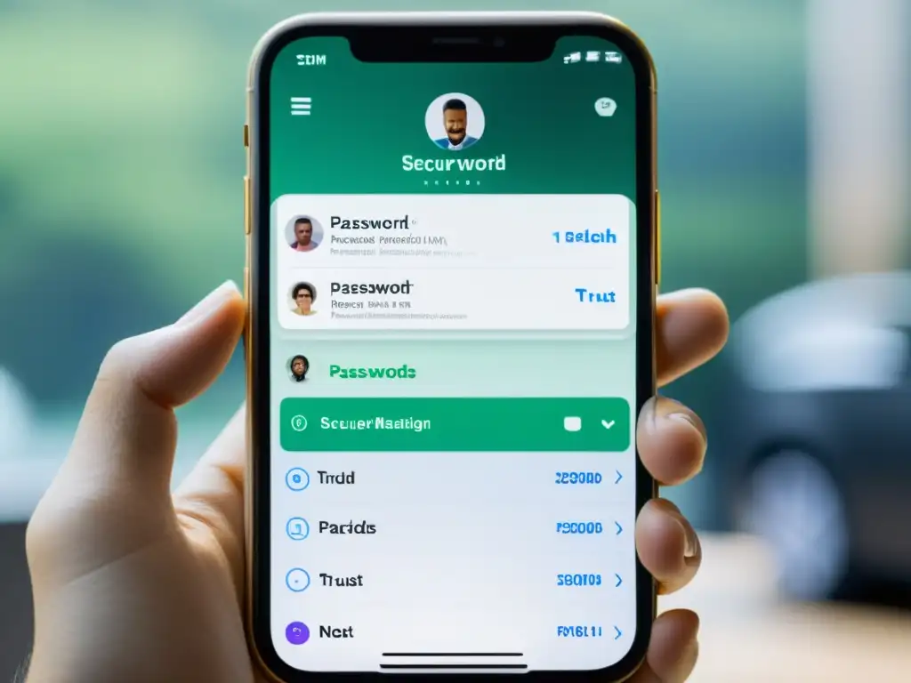 Interfaz de app de gestor de contraseñas seguras en smartphone