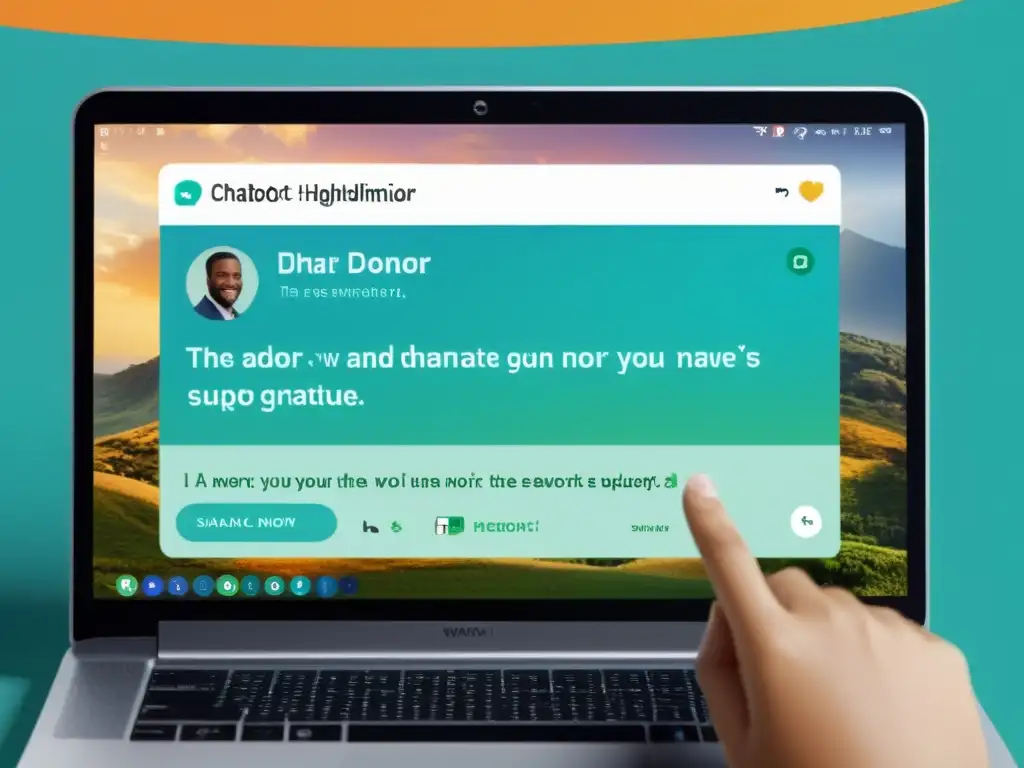 Una interfaz de chatbot en la pantalla de una computadora muestra un mensaje personalizado de agradecimiento a un donante