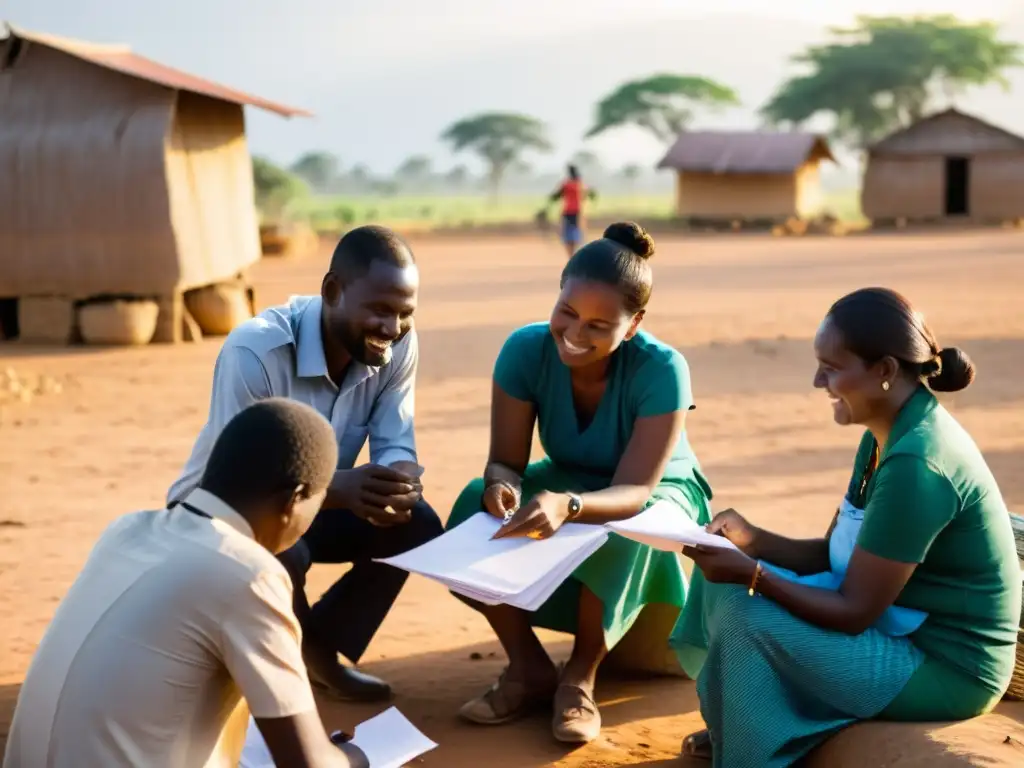Investigadores realizan encuestas y entrevistas en una comunidad rural, interactuando con los lugareños