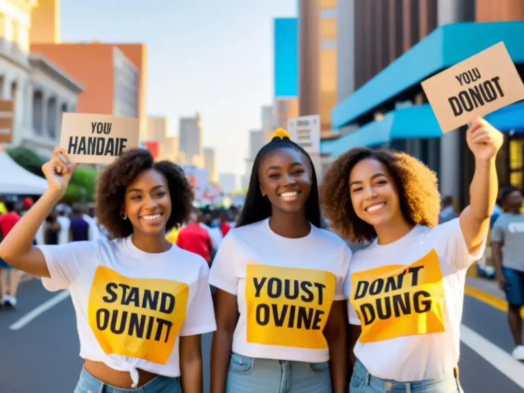 Jóvenes voluntarios con camisetas de ONG, recaudando fondos en la ciudad