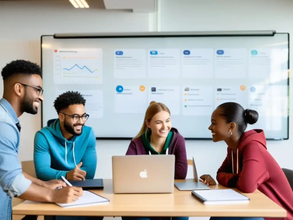 Jóvenes voluntarios dinámicos discuten estrategias de comunicación efectiva con la Generación Z, rodeados de tecnología y energía colaborativa