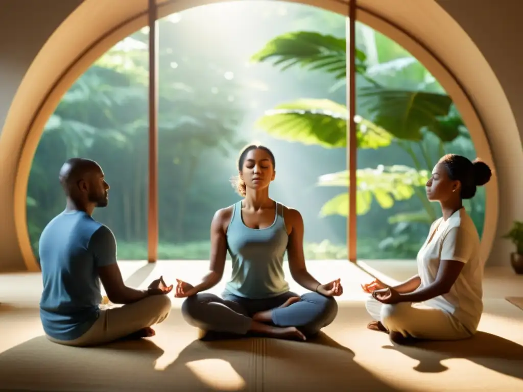 Líderes de ONG practican mindfulness en un círculo, irradiando calma y concentración