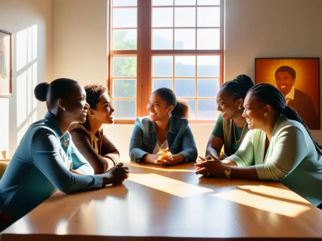 Reunión con líderes diversos en ONG: colaboración, diversidad y determinación en una sala llena de cultura y arte