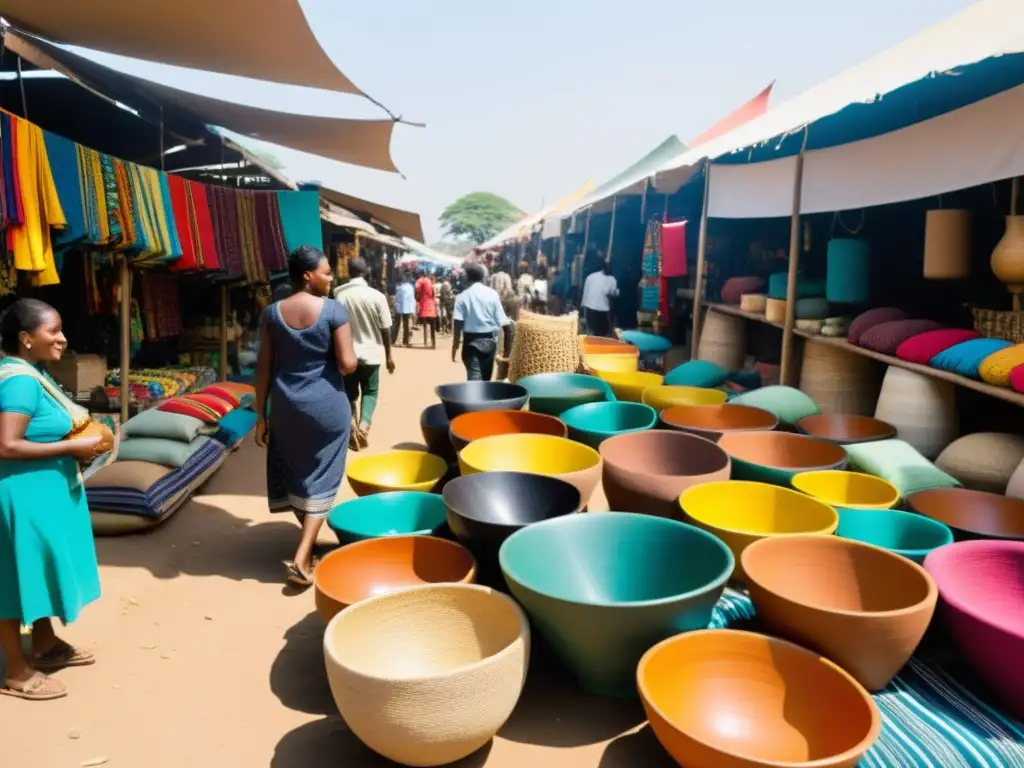 Mercado animado en un país en desarrollo con productos locales sostenibles