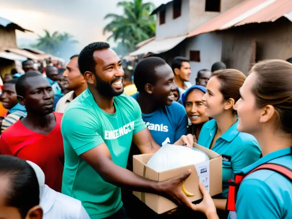 ONG distribuyendo ayuda humanitaria en emergencia