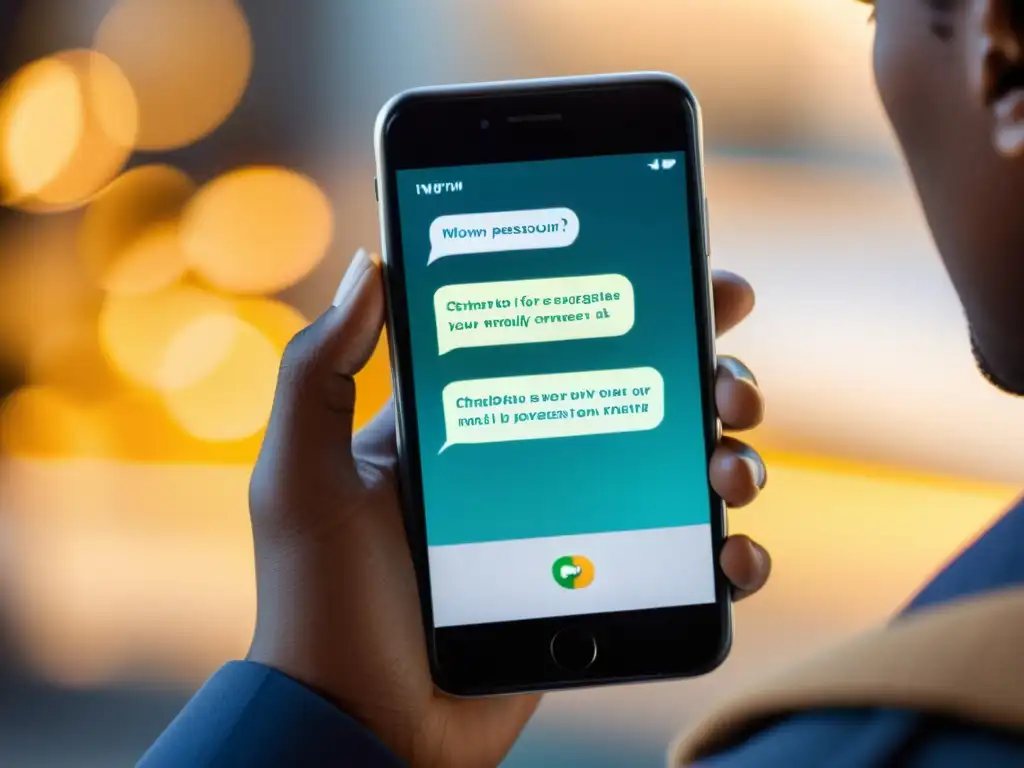 Persona interactuando con un chatbot en el smartphone