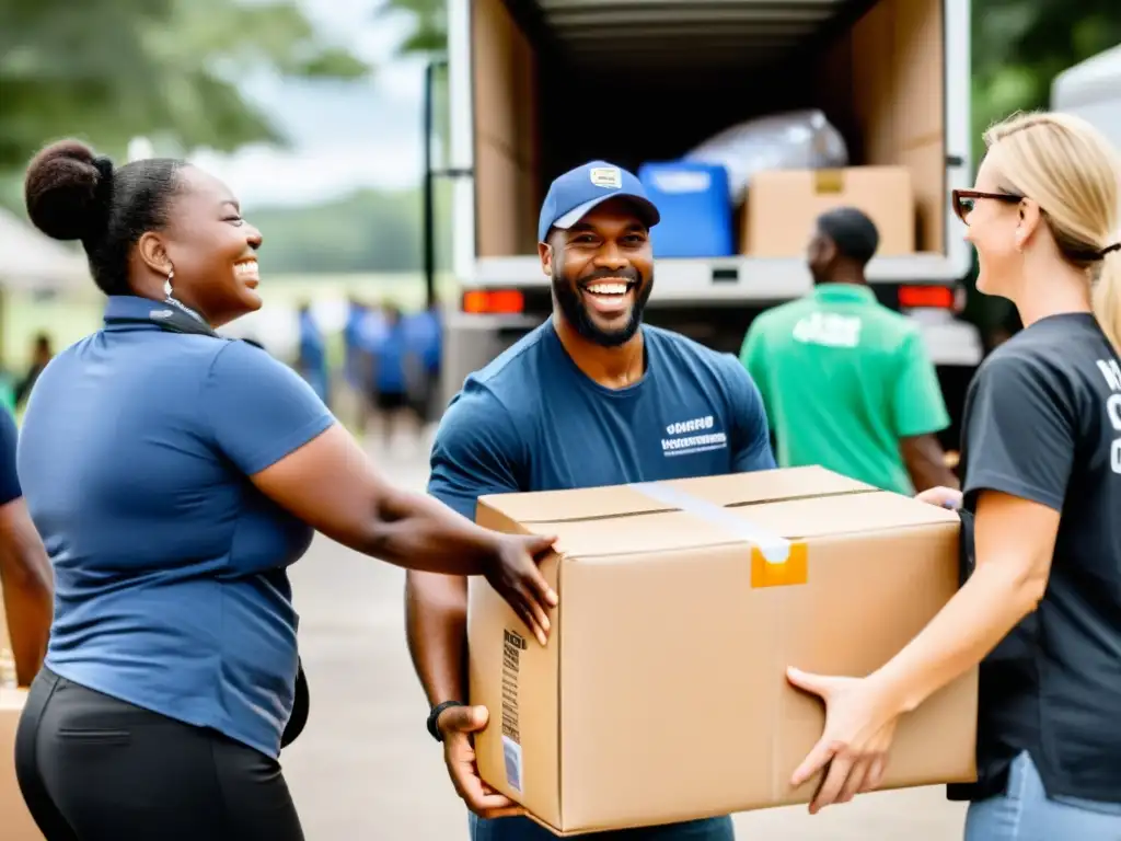 Personal de ONG distribuyendo ayuda a comunidad necesitada, destacando la importancia de la gestión de donaciones ONG