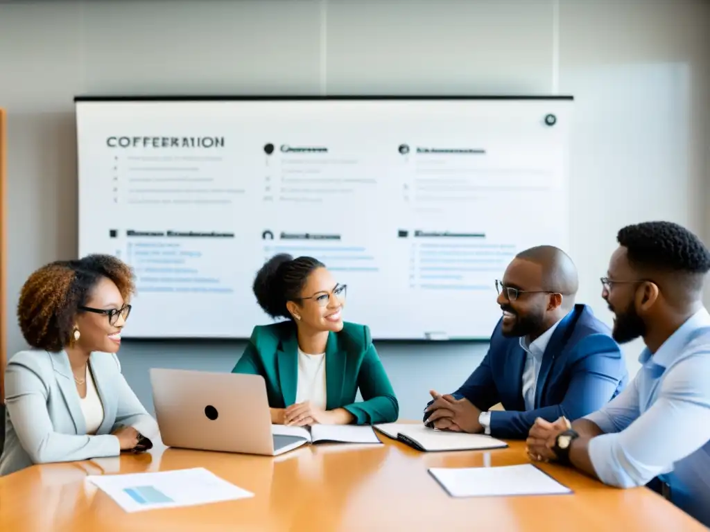 Profesionales diversos colaboran en una animada reunión para automatización comunicación interna ONGs