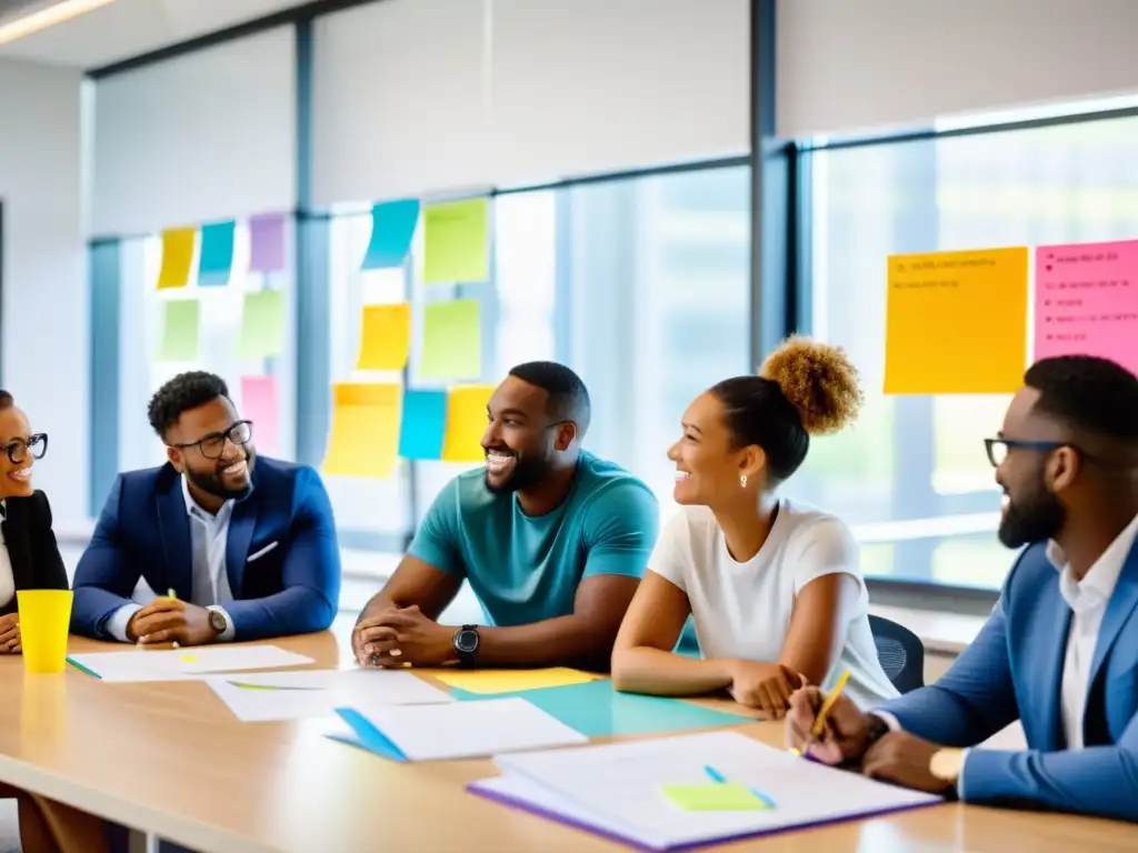 Profesionales colaborando en brainstorming, reflejando determinación y creatividad en estrategias atracción talento ONG