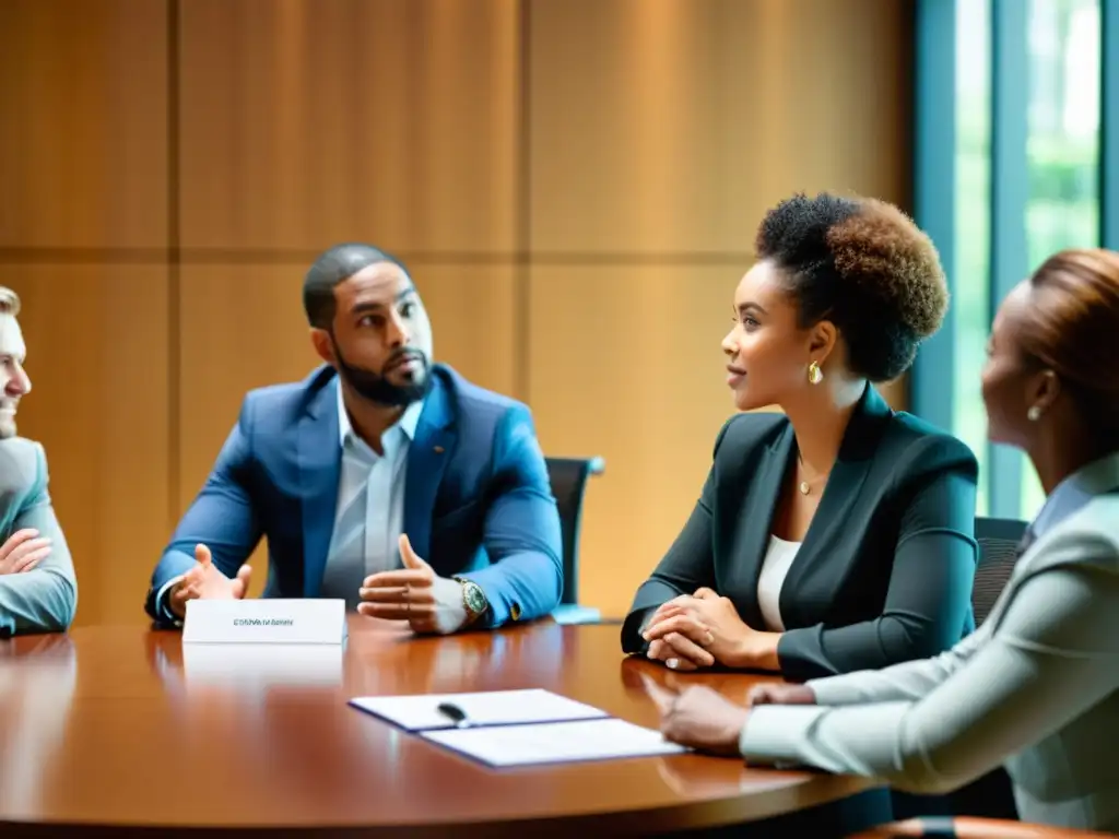 Profesionales diversificados discuten con pasión y determinación en un ambiente cálido