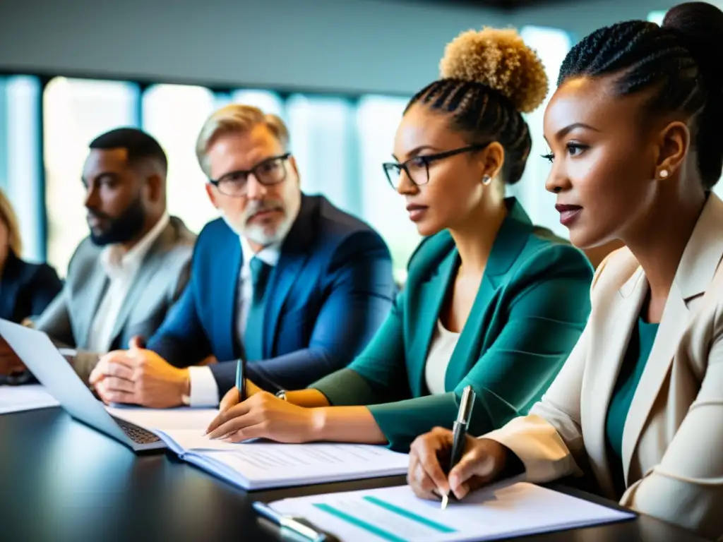 Profesionales diversificados discuten estrategias ciberseguridad ONGs sin fines lucro con intensa dedicación en ambiente cálido y profesional