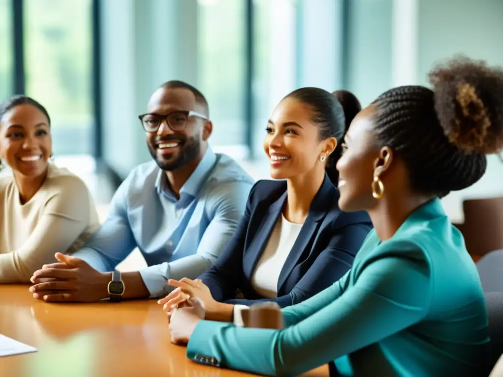 Profesionales diversificados promoviendo la rendición de cuentas en una atmósfera de confianza y colaboración en la mesa de conferencias