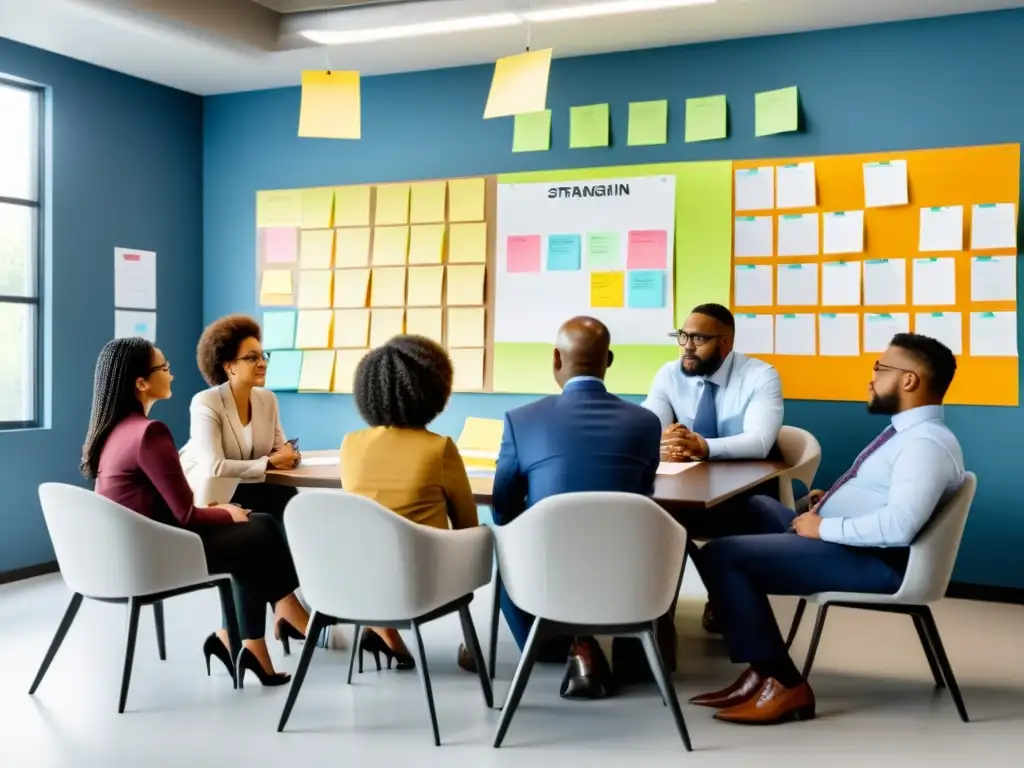 Profesionales diversificados en reunión estratégica para ONG